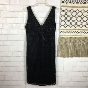 The Limited Black Lace Sleeveless Dress With Silk Belt & V-Neckline